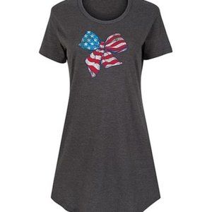 Heather Charcoal US Flag Bow Short-Sleeve Dress -